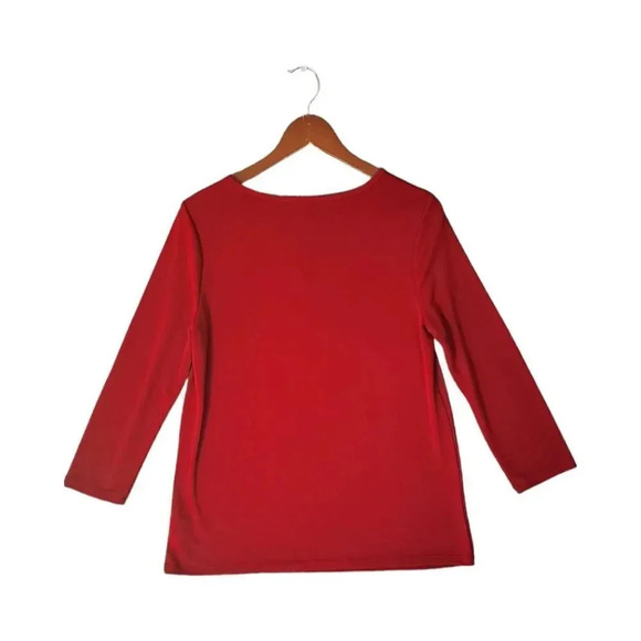 Talbots Top Women's Size Medium Red Polyester Long Sleeve Crew Neck Pullover - Picture 2 of 7